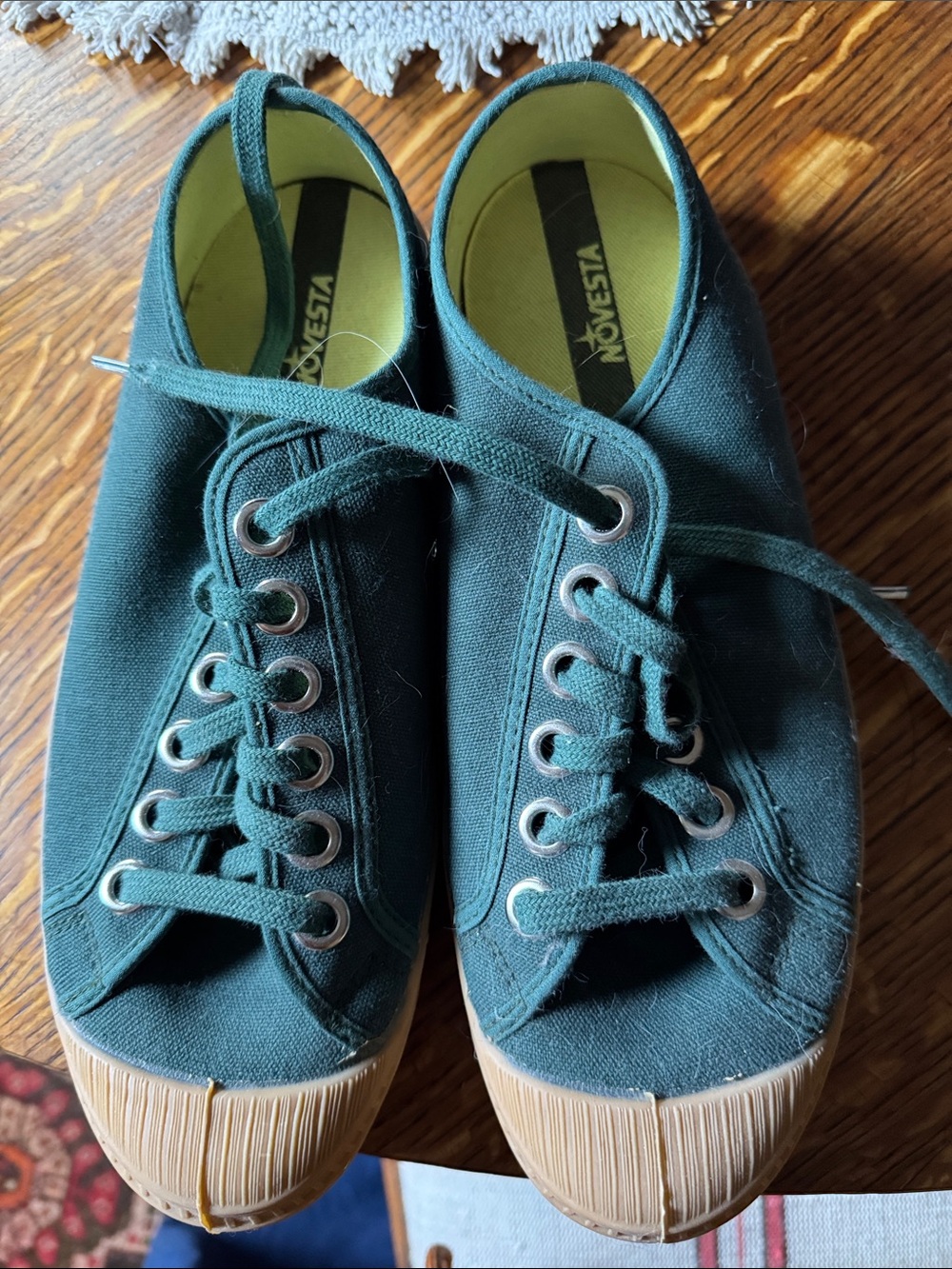 Novesta Teal Canvas Sneakers with Tan Rubber Toecaps